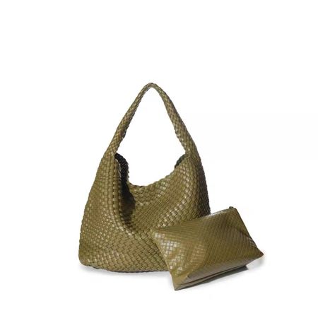 Damen Handtasche Echtleder geflochten Olivgrün – NEU – 38 cm