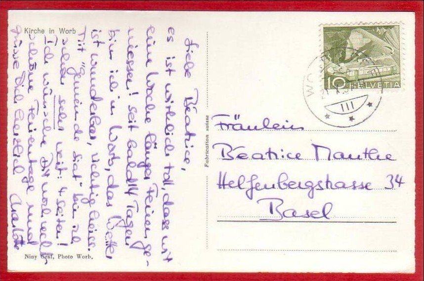 Ansichtskarten: WORB, TEILANSICHT MIT KIRCHE – Gebraucht aus Grüningen von Kartenlaube 1