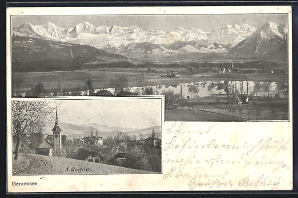 Cartoline postali: Gerzensee, Ortsansicht mit Kirche und Ge – Usato da Berlin venduto da bartko-reher