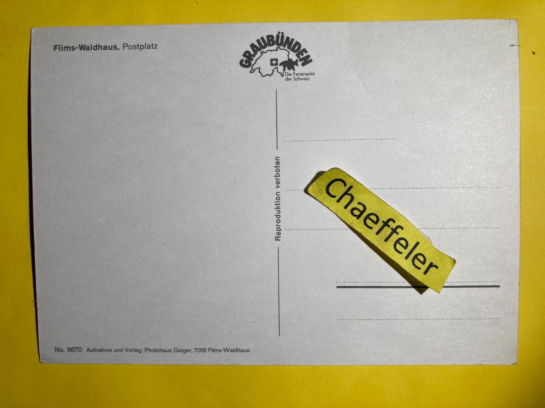 Cartoline postali: Flims-Waldhaus, Postpatz Graubünden – Usato da Zürich venduto da Chaeffeler 1