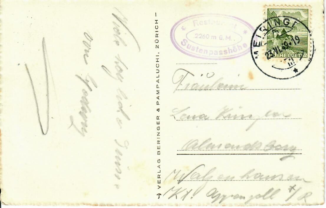 Cartoline postali: Hotel Steingletscher 1949 - Sustenstrasse – Usato da Hochdorf venduto da Ziegel-16 1