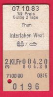KARTON BILLETT, THUN - INTERLAKEN WEST, 2.KLASSE, HALBTAX