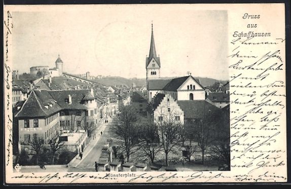 Ansichtskarten: Schaffhausen, Münsterplatz mit Kirche – Gebraucht aus Berlin von bartko-reher