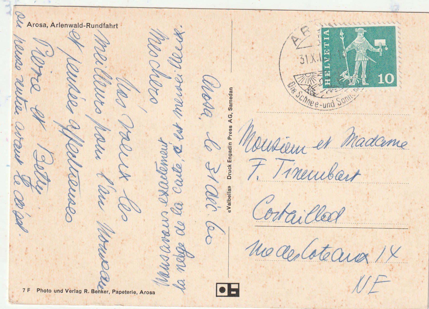 Cartoline postali: Arosa Schlittenfahrt – Usato da Lumbrein venduto da made02 1