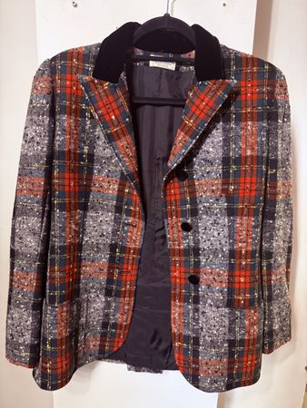 Valentino Boutique Blazer Karo mit Samtkragen mehrfarbig