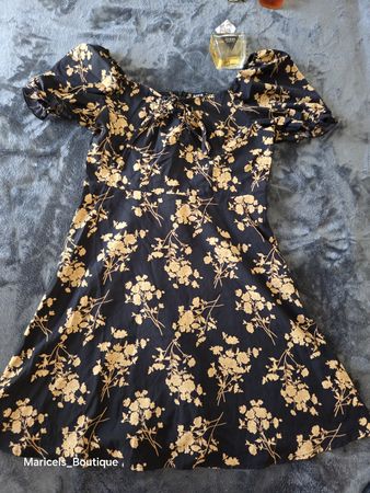 Shein Dress Black Floral Puff Sleeve Size S new