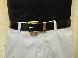 Ceinture BURBERRY cuir noir, boucles dorées