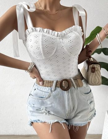 Body blanc broderie avec bretelles nouées - taille S