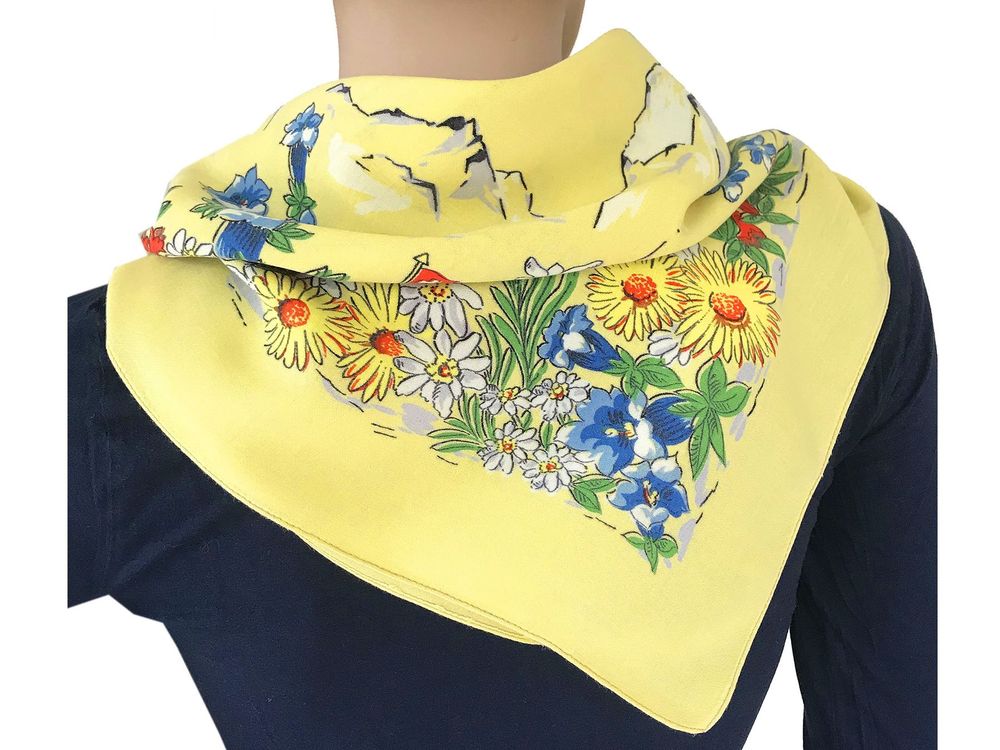 Foulard En Soie 100% Union Bank Switzerland Vintage - 89x90 Cm, Fond Ivoire