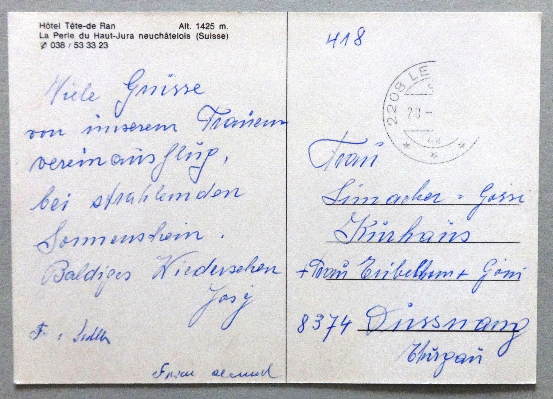 Cartoline postali: Hôtel Tête-de-Ran, alt. 1425 m – Difettoso da Fétigny venduto da Billy2miny 1
