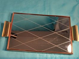 Vintage Serviertablett mit Spiegelglas und Goldrand!