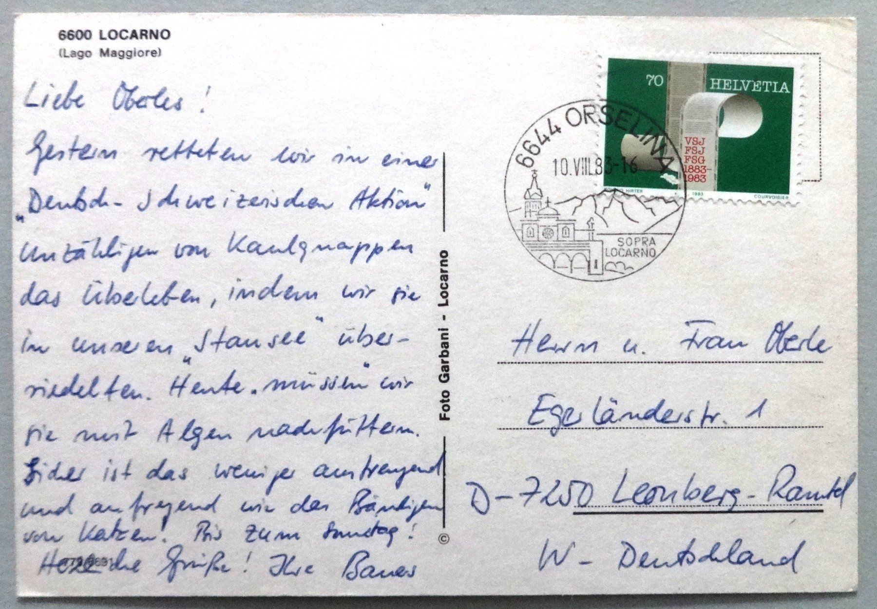 Cartoline postali: Locarno (Lago Maggiore) – Usato da Fétigny venduto da Billy2miny 1