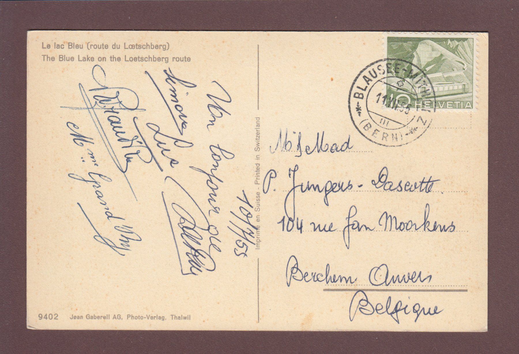 Cartoline postali: BLAUSEE an der Lötschbergroute - 1955 glatt – Usato da Pully venduto da nicecards 1