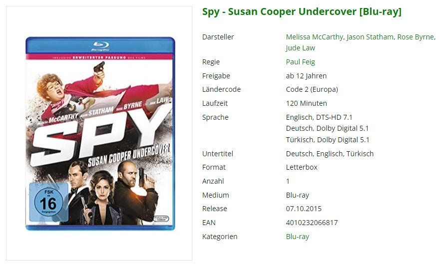 Alle DVDs: Spy - Susan Cooper Undercover (Blu-ray) – Gebraucht aus Emmetten von SVollenweider