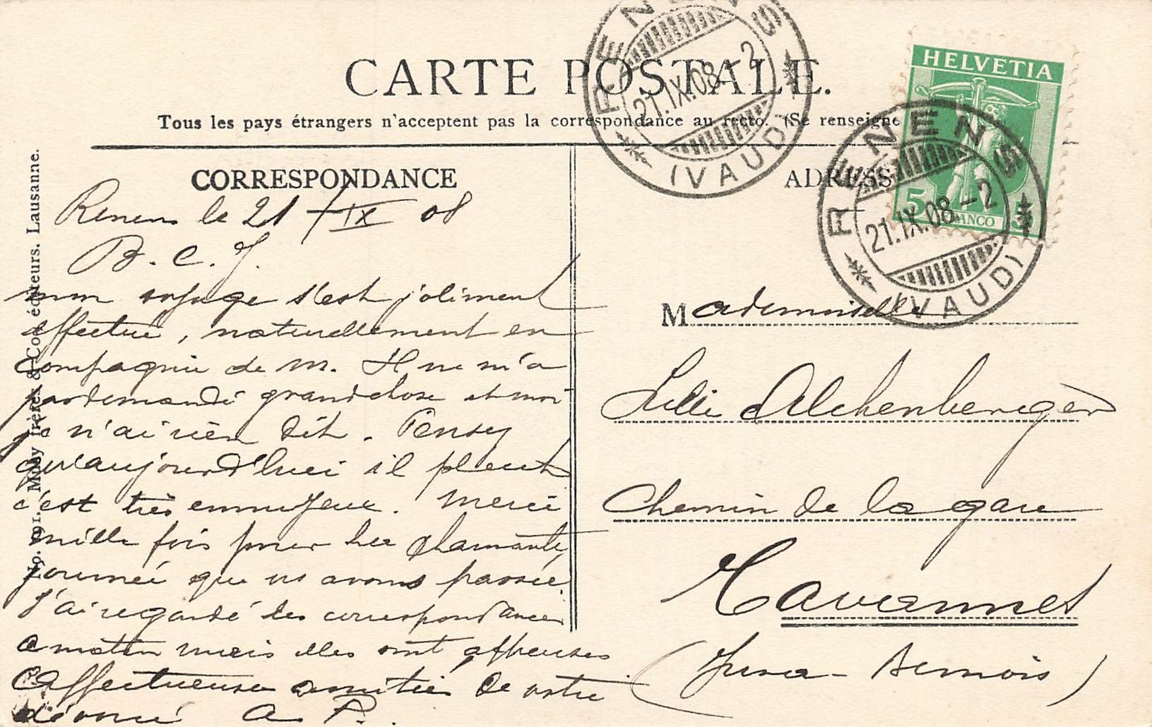 Cartoline postali: Renens – Usato da Biasca venduto da Blenio71 1