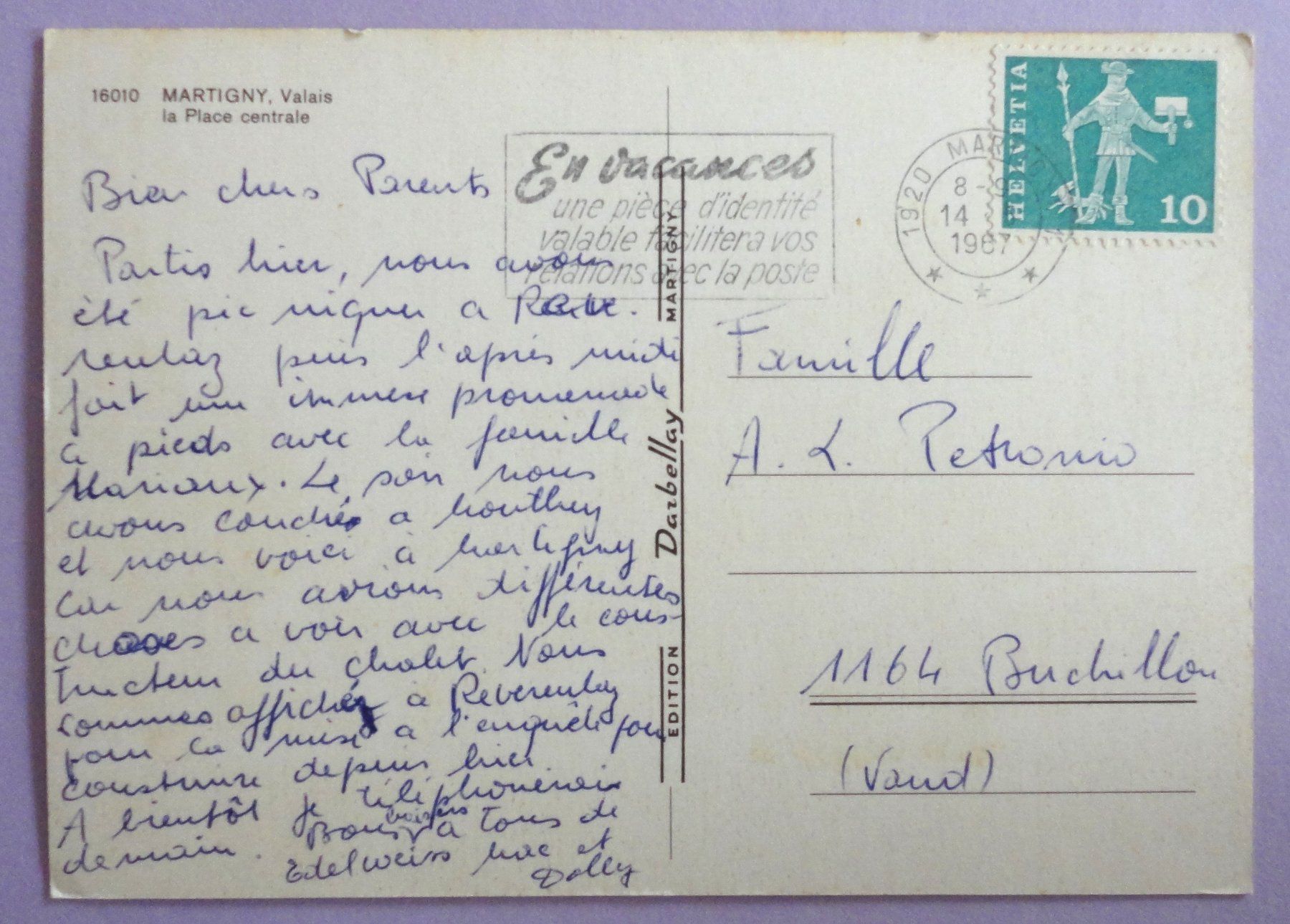 Cartoline postali: Martigny, la Place centrale – Usato da Fétigny venduto da Billy2miny 1