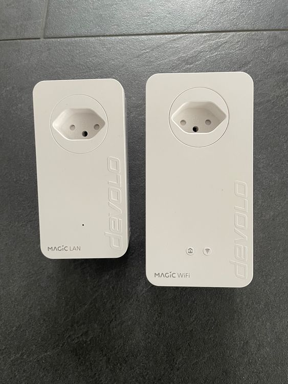 devolo Magic 1 WiFi 5 (ac) Starter Kit : 2x Adaptateurs CPL, Prise Gigogne ( 1 200 Mbits, 2x Fast-Ethernet + 1 Port Gigabit Ethernet, Mesh) idéal télétravail, gaming, streaming, prise française, Blanc
