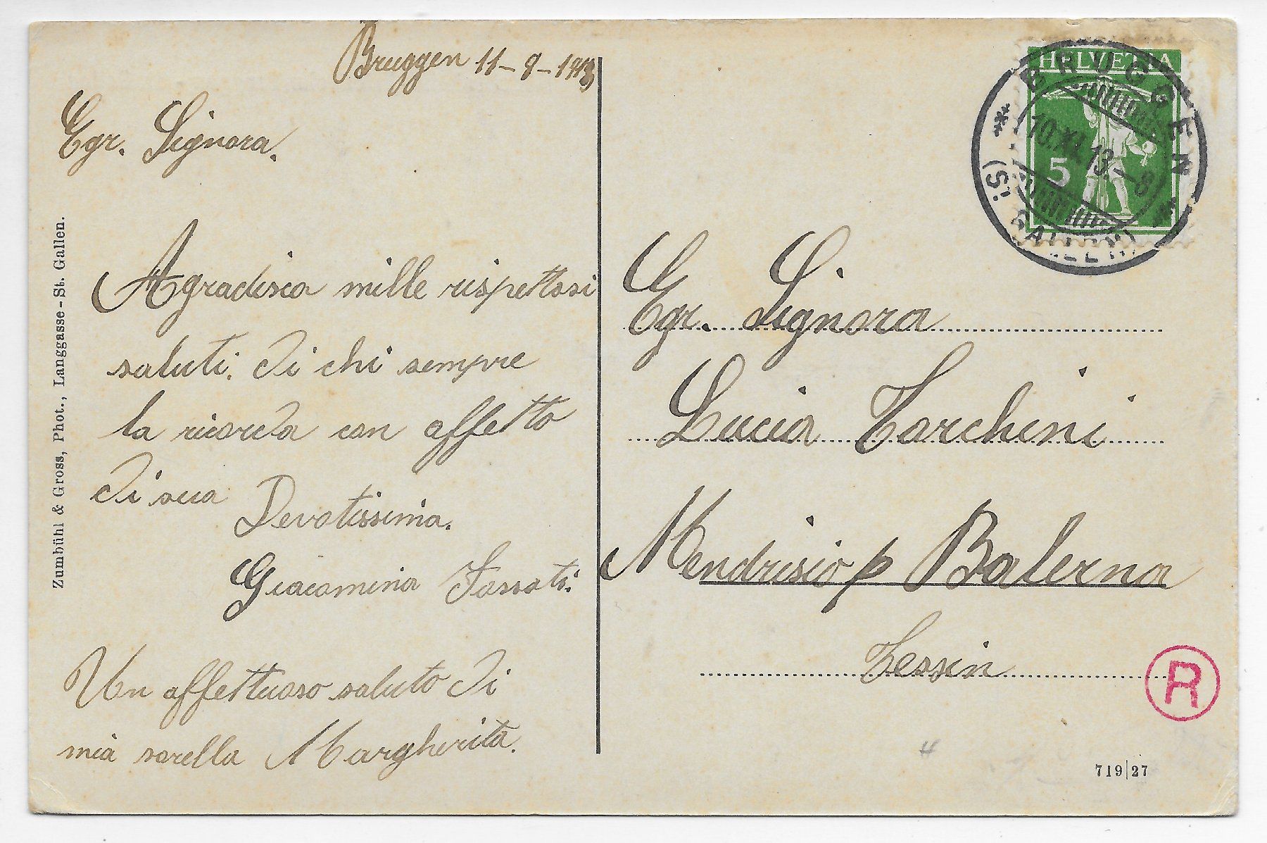Cartoline postali: Mädchenheim- Friedheim Bruggen-St.Gallen – Usato da Hefenhofen venduto da Richsalz 1