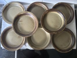 8 Rössler Suppen-Teller SAHARA, Keramik braun D. ca. 21 cm