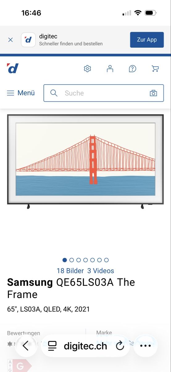Samsung Fernseher: Samsung Frame QE65LS03A – Gebraucht aus Fällanden von Ustupsi 1