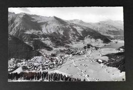 AK Davos Dorf mit Parsennbahn und Davosersee