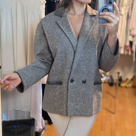 Vintage Blazer Damen 42 Oversize Wolle Braun Beige Elegant