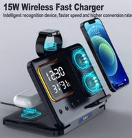 Fabrik Neu 5 in 1 Wireless Charger Ladestation mit Uhr