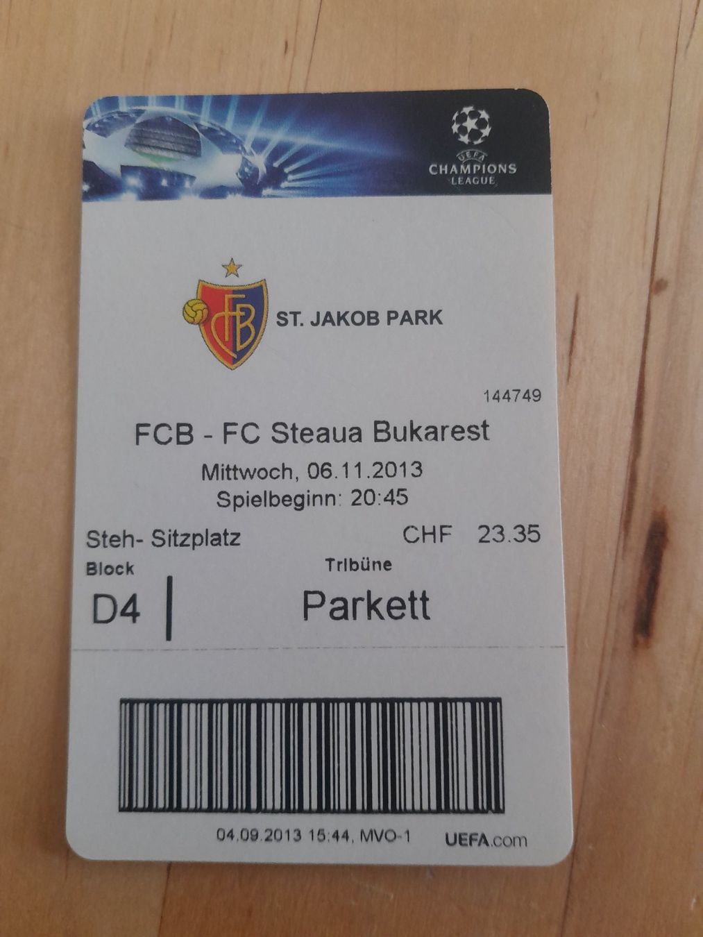 Biglietti: FC Basel - Steaua Bukarest Ticket, St. Jakob Park 2013 – Usato da binningen venduto da bergen00