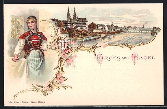Cartes postales: Litho Basel, Panorama mit Rheinbrücke,  – D'occasion à Berlin par bartko-reher