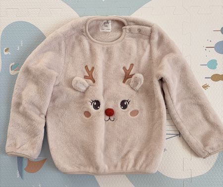 Baby Weicher Teddy-Sweatshirt mit Rentier-Motiv, 92-98cm