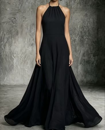 Maxi abito di lino nero con scollo all’americana👌tgM/L-new