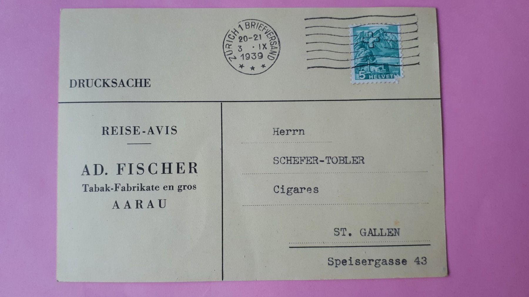 Alle Briefmarken: alte Postkarte  1939 mit 5 Rappen Briefmarke – Gebraucht aus Seewen SZ von SuperpumaDisplayTeam