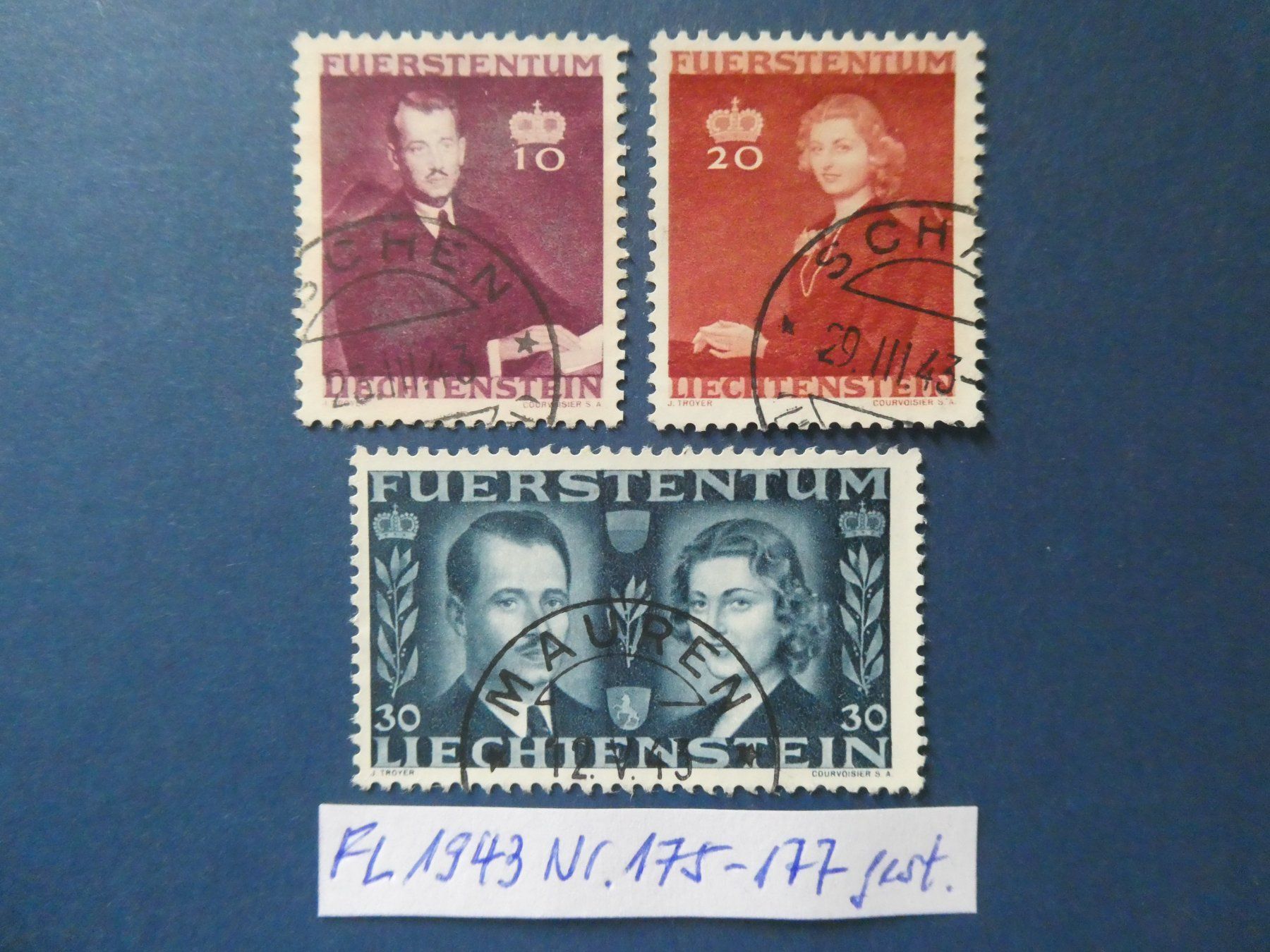 Tutti i francobolli: FL 1943 Nr. 175-177 gestempelt – Usato da Lausen venduto da Herbamare01