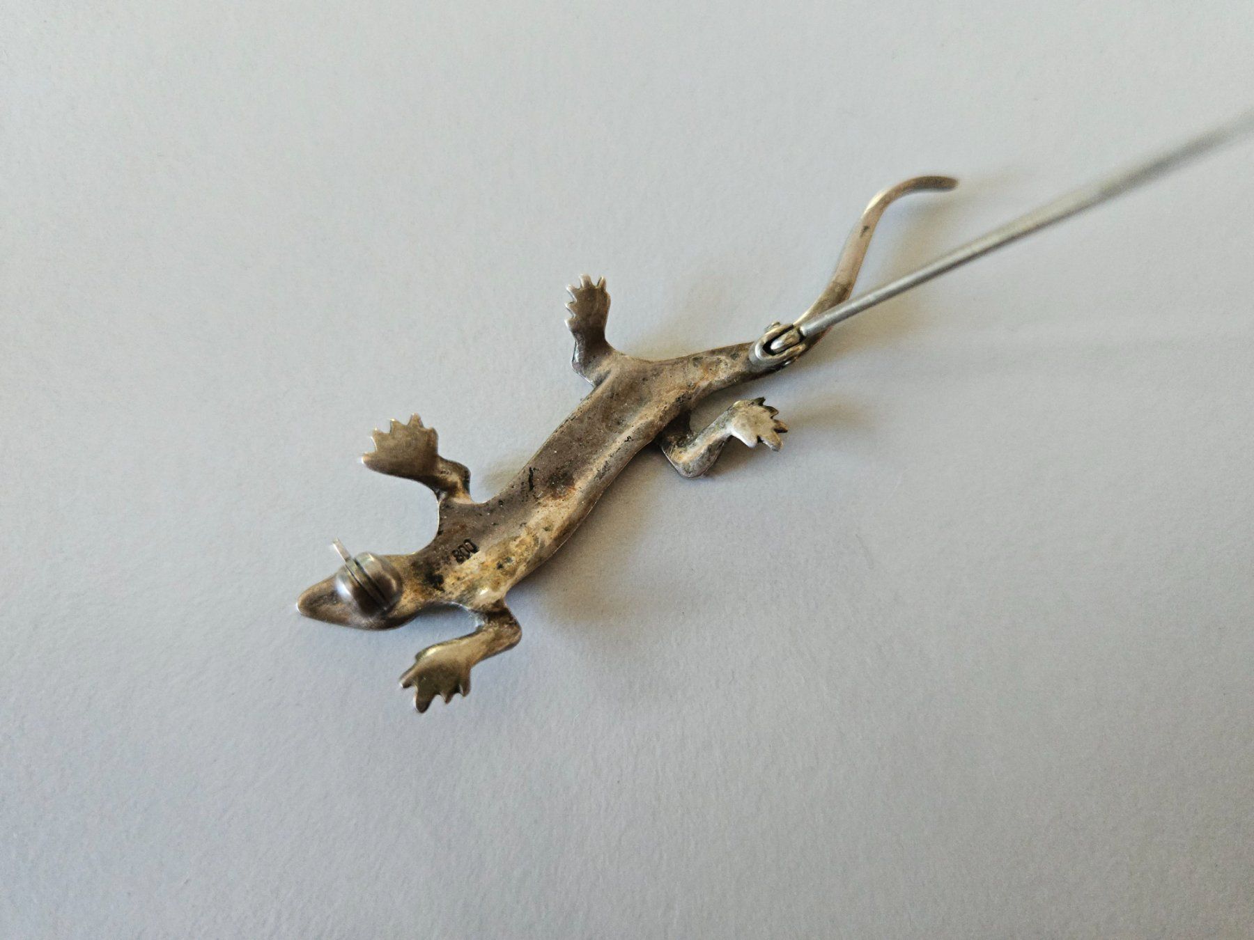 Spille & Fermagli: Vintage Silberbrosche 800 Gecko mit Markasiten, Echse – Usato da Urdorf venduto da Colina 4