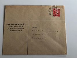 Baugeschäft Wülflingen Brief von 1936 mit VIGNETTE LIGNUM !