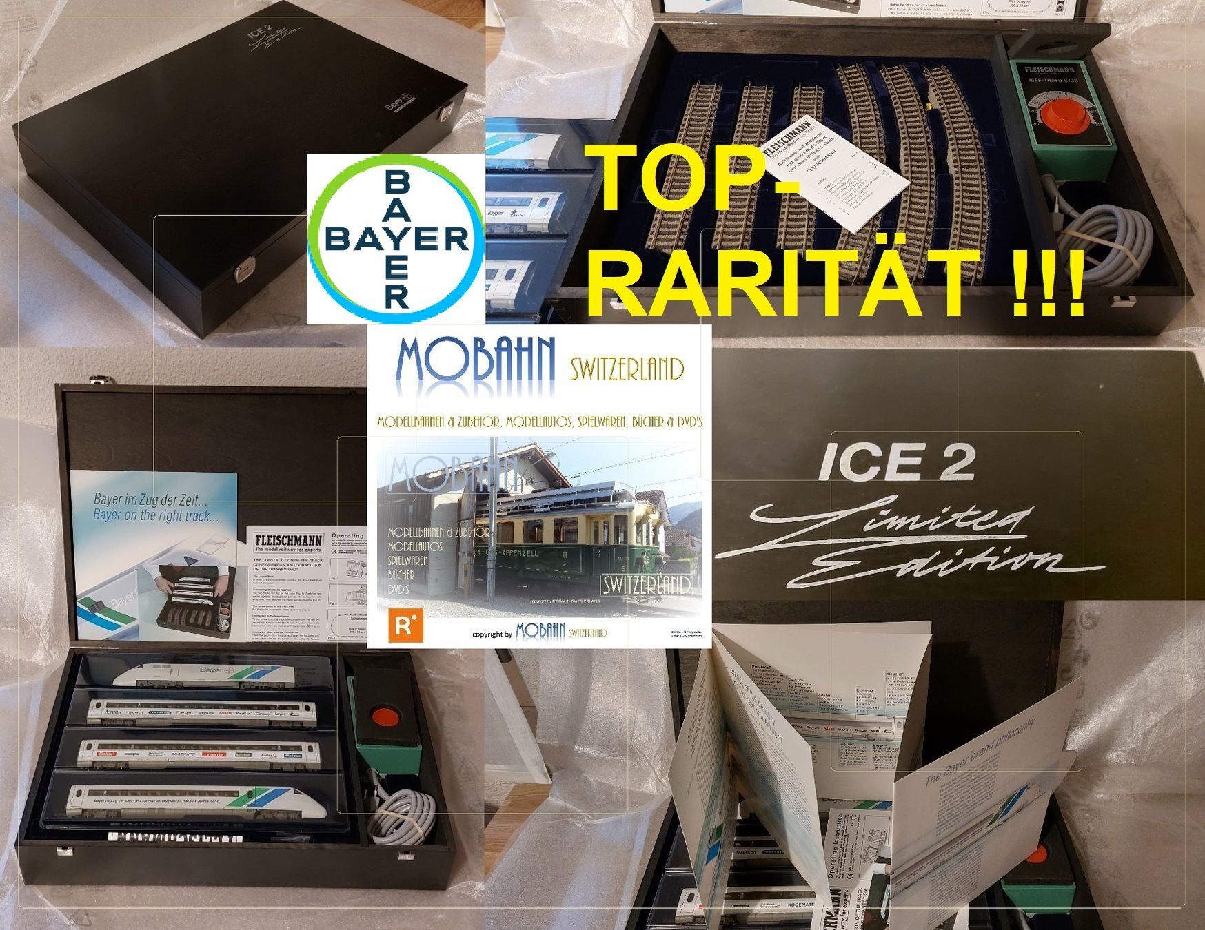 Fleischmann Modellini di ferrovie: Fleischmann Startset ICE 2 "Bayer" Limited Edition RARITÄT! – Nuovo e nell'imballaggio originale da Rotkreuz venduto da MOBAHN-1zu87