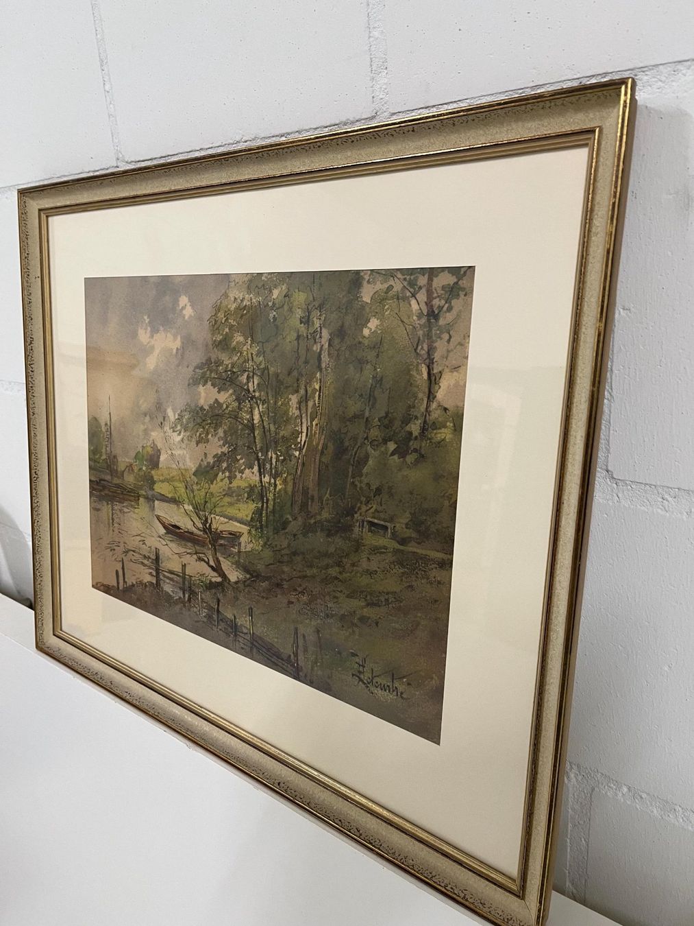 Dipinti: gerahmtes Gemälde, das eine Flusslandschaft mit Booten un – Usato da Basel venduto da Kaffee_und_Kunst 7