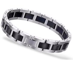 HERREN GLIEDER ARMBAND EDELSTAHL HOLZ SCHWARZ SILBERFARBEN