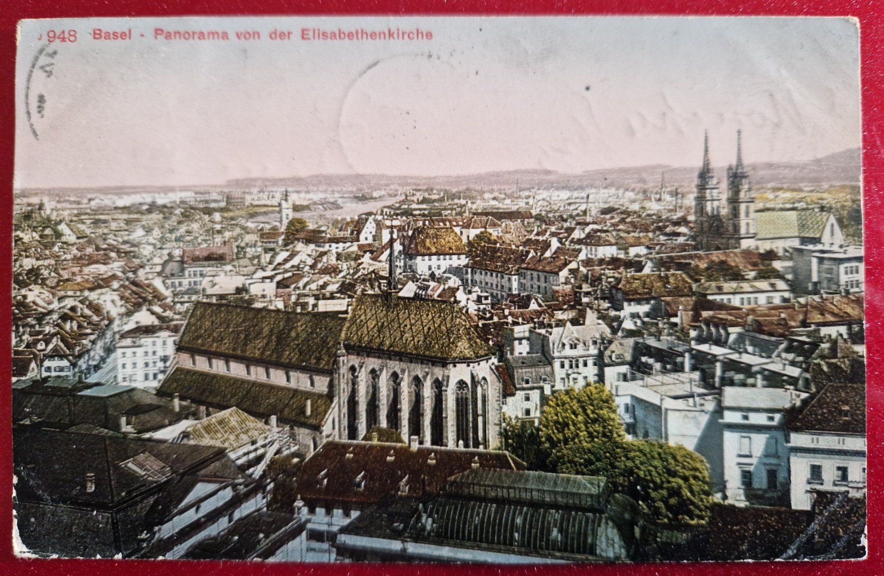 Ansichtskarten: Basel Panorama Elisabethenkirche 1910 – Gebraucht aus Melchnau von Fishel