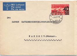 Flugpost Zürich Dänemark 1937 Brief