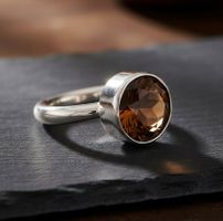 Silberring 925 mit Rauchquarz Zirkon (rhodiniert)