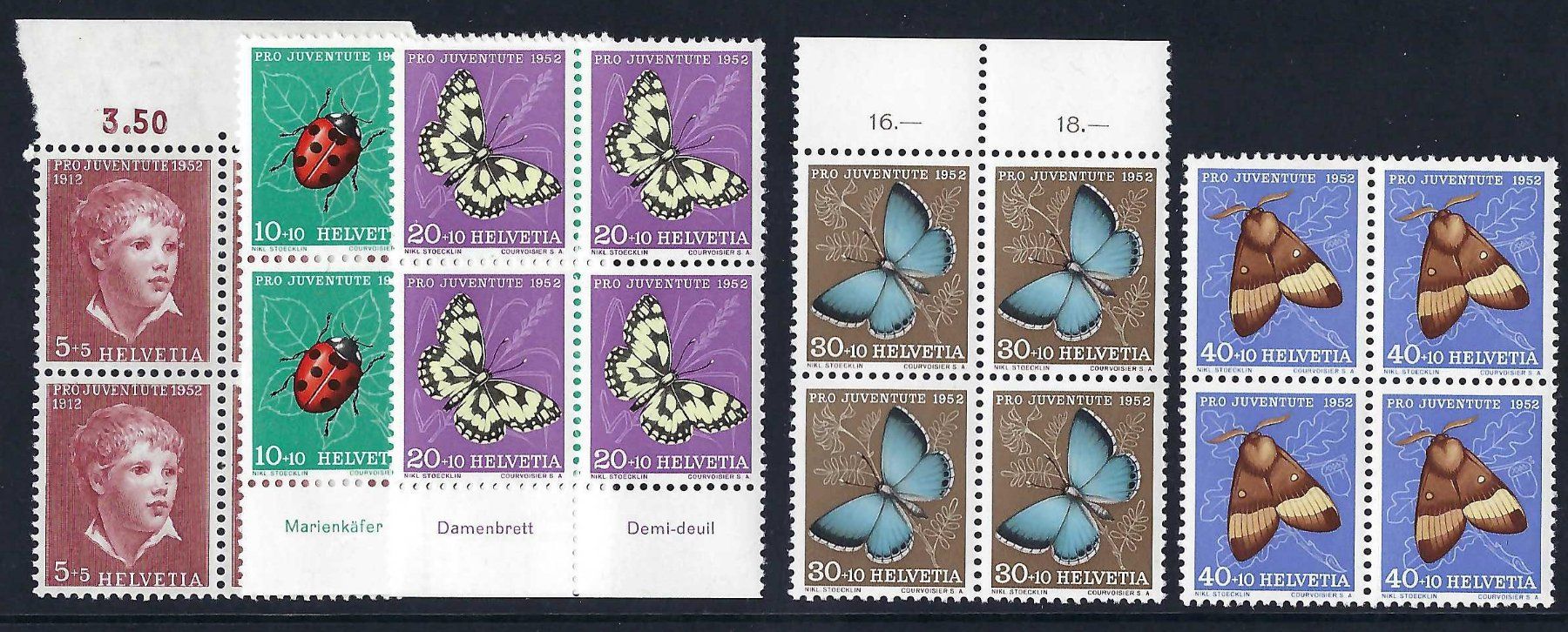 Tous les timbres: 1952, PJ VIERERBLÖCKE, KOMPL. SATZ. ** – D'occasion à Pura par ulisse1957