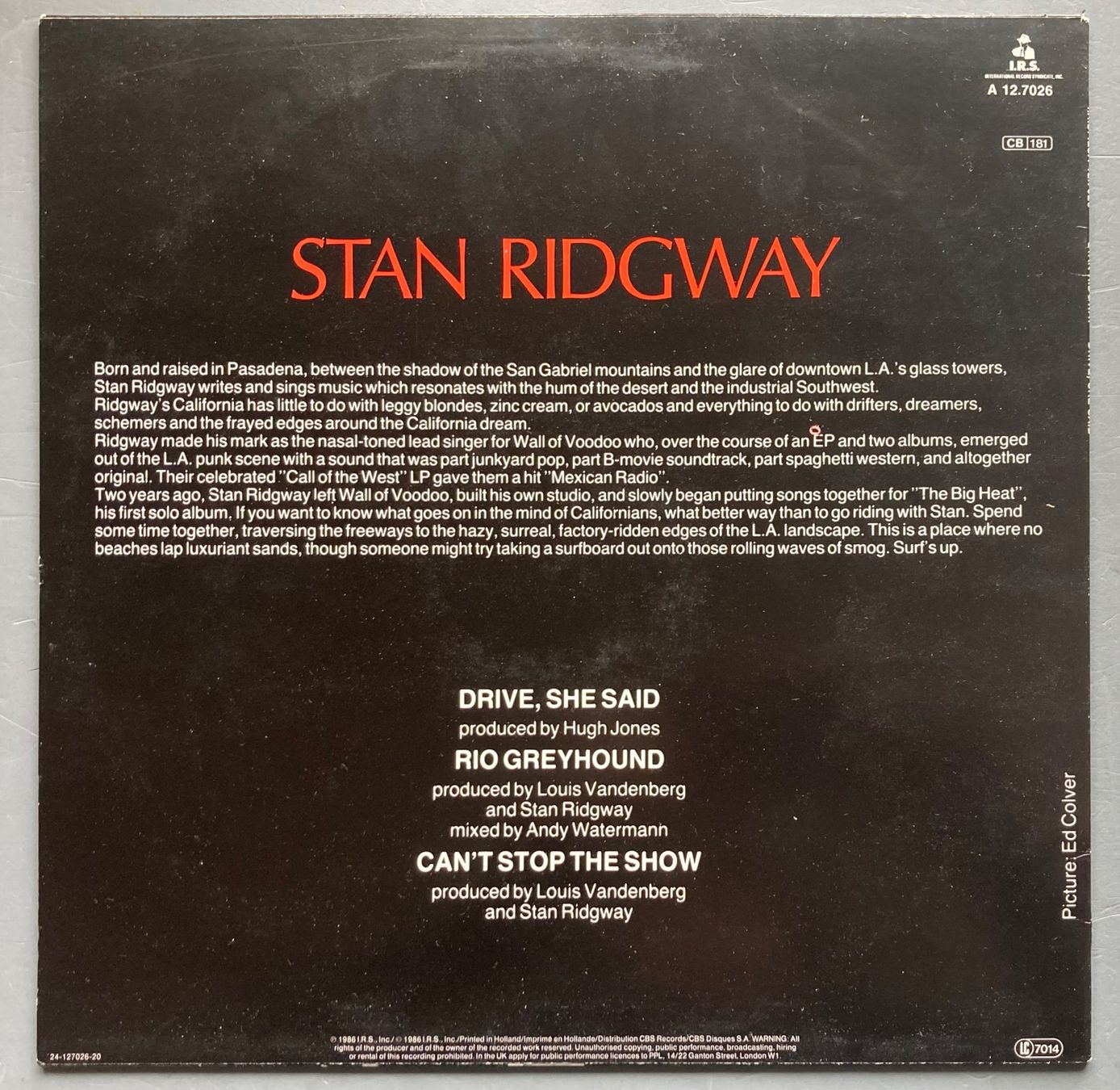 Schallplatten: STAN RIDGWAY - DRIVE, SHE SAID – Gebraucht aus Poliez-Pittet von Newtown-Records 1