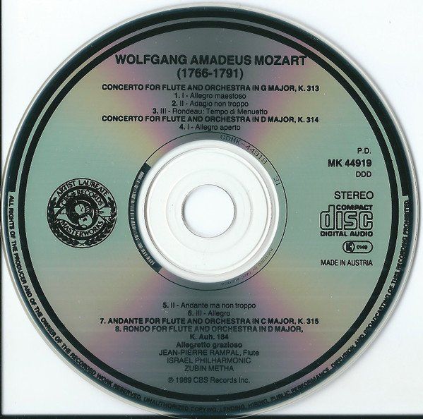 CDs: Jean-Pierre Rampal - Mozart - Flute Concertos K. 313, 314 & – Gebraucht aus Unterbäch von niquz 2