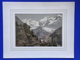 kolorierter Holzstich Morteratsch- Gletscher um 1895