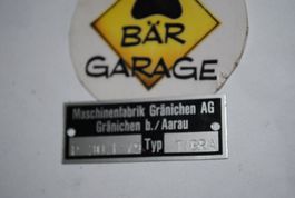 TIGRA Typenschild Maschinenfabrik Gränichen Altlagerbestand
