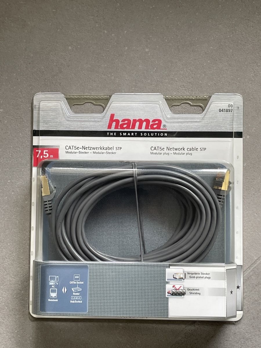 Hama Cavi: CAT5e-Netzwerkkabel, 7.5 Meter lang – Nuovo e nell'imballaggio originale da Adligenswil venduto da Treegarden
