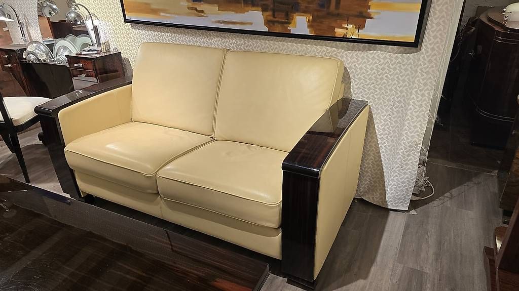 Divani: Canapé art deco cuir et ébène de Macassar  – Usato da Mollens VD venduto da espritartdeco 1