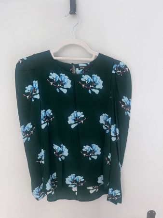 Maje blouse, dark green with light blue flowers