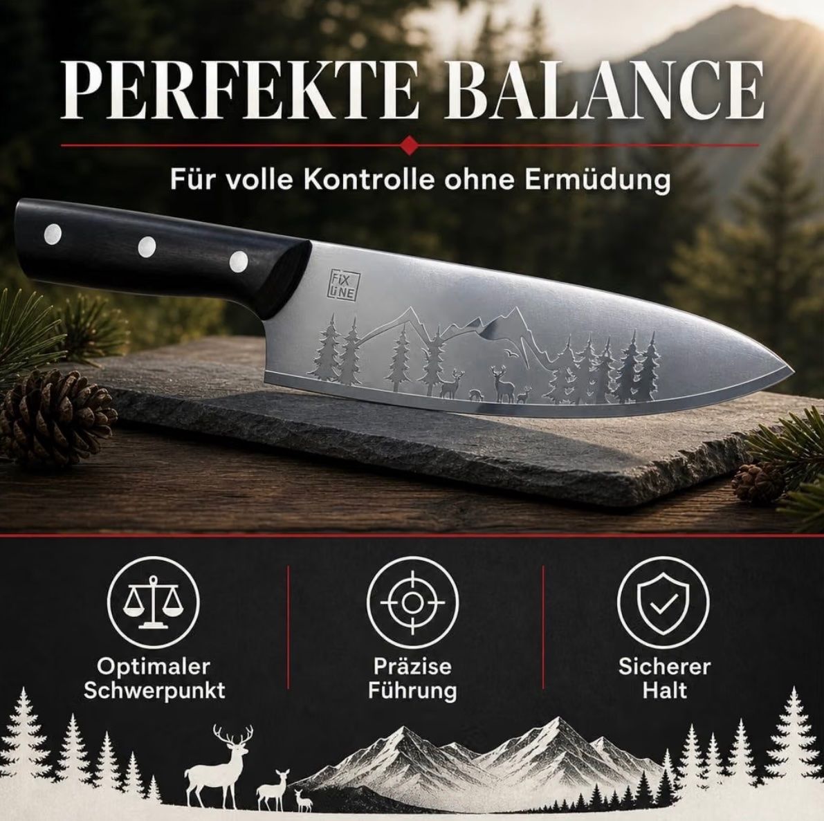 Küchenmesser: FIXLINE Chefmesser 20cm BLACK FOREST Edition – Neu und originalverpackt aus Basel von Seifehuesli 5